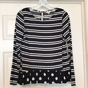 Crown & Ivy navy white striped polka dot shirt XS